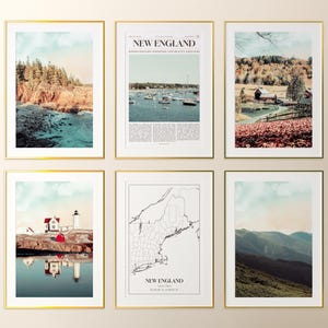 New England State Prints 6er Set, Neu England Poster Fotos, Neu England Karte, Neu England Wandkunst, Neu England Fotografie, USA