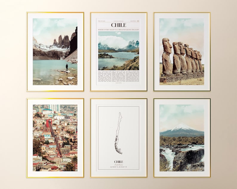 Frame Chile Chile Prints Set of 6, Chile Poster Photos, Chile Map, Chile Wall Art ...