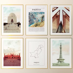 Set di 6 stampe del Pakistan, poster fotografico del Pakistan, mappa del Pakistan, galleria d&#39;arte murale del Pakistan, fotografia del Pakistan, Pakistan