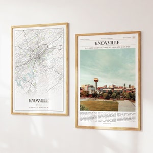Lot de 2 tirages de la ville de Knoxville, carte de Knoxville, affiche photo de Knoxville, art mural Knoxville, photographie de Knoxville, Tennessee, États-Unis