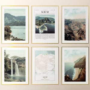 Lot de 6 impressions sur la ville de Kauai, affiche de photos de Kauai, carte de Kauai, art mural de Kauai, photographie de Kauai, Hawaï, États-Unis