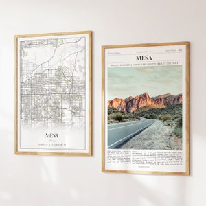 Lot de 2 impressions sur la ville de Mesa, carte Mesa, affiche photo Mesa, art mural Mesa, photographie Mesa, Arizona, États-Unis