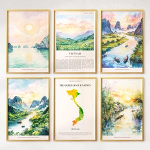 Aquarell Vietnam Prints 6er-Set, Bunte Vietnam Poster, Vietnam Wandkunst, Vietnam Geschenk, Vietnam Karte, Vietnam