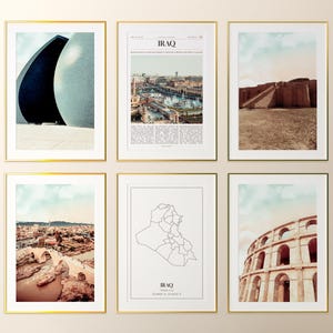 Irak wordt afgedrukt set van 6, Irak poster foto's, Irak kaart, Irak kunst aan de muur, Irak fotografie, Irak