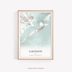 Lot de 2 impressions sur la ville de Galveston, carte de Galveston, affiche photo de Galveston, art mural Galveston, photographie de Galveston, Texas, États-Unis One Print - Map