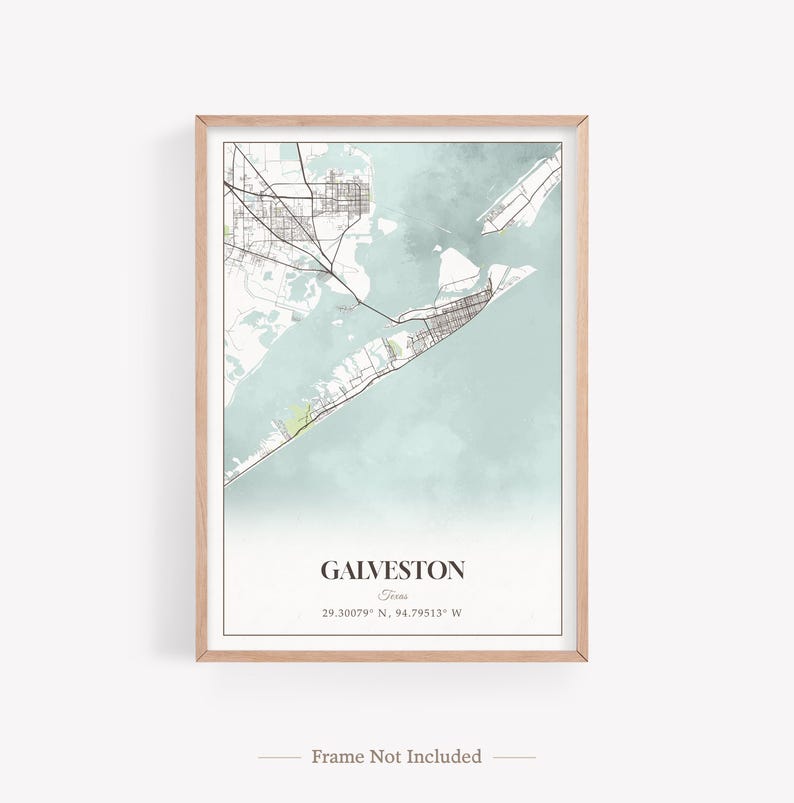 Lot de 2 impressions sur la ville de Galveston, carte de Galveston, affiche photo de Galveston, art mural Galveston, photographie de Galveston, Texas, États-Unis One Print - Map