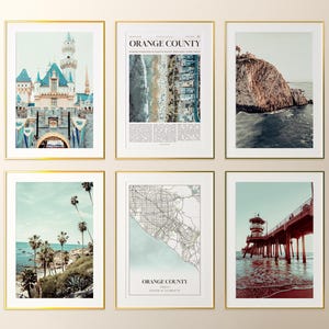 Lot de 6 impressions sur la ville d'Orange County, affiche photos du comté d'Orange, carte du comté d'Orange, photographies du comté d'Orange, Californie, États-Unis