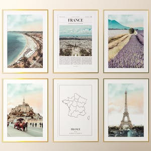 France Prints Set of 6, France Poster Photos, France Map, France Wall Art, France Photography, France