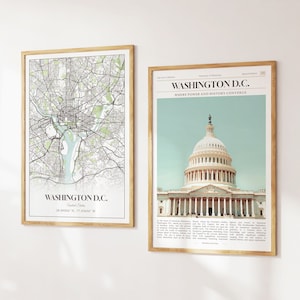 Lot de 2 impressions sur la ville de Washington D.C., carte de Washington D.C., affiche photo de Washington D.C., photographie de Washington D.C., États-Unis