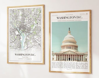 Lot de 2 impressions sur la ville de Washington D.C., carte de Washington D.C., affiche photo de Washington D.C., photographie de Washington D.C., États-Unis