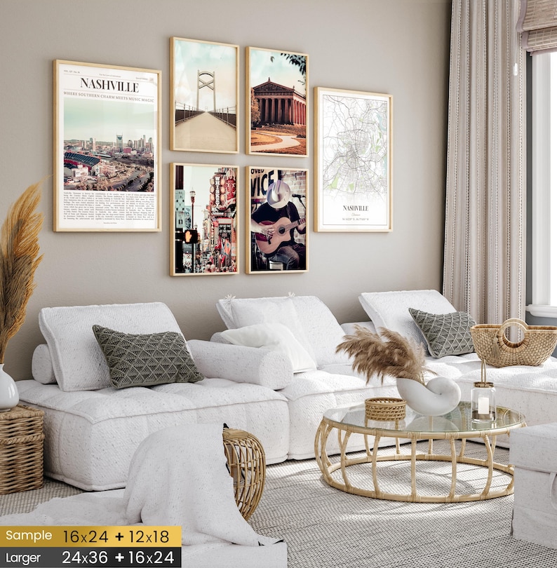 Nashville Prints Set of 6, Nashville Poster Photos, Nashville Map, Nashville Wall Art, Nashville Photography, Tennessee Art image 2