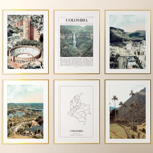 Conjunto de 6 impresiones de Colombia, pósteres con fotos de Colombia, mapa de Colombia, arte mural de Colombia, fotografía de Colombia, Colombia