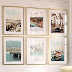 Set di 6 stampe della città di Santa Barbara, poster fotografico di Santa Barbara, mappa di Santa Barbara, fotografia di Santa Barbara, California, Stati Uniti