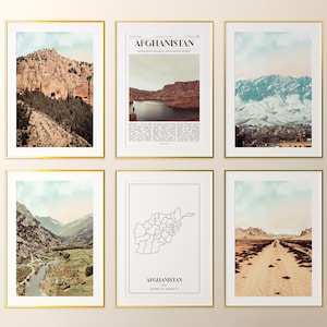 Set di 6 stampe dell'Afghanistan, poster fotografico dell'Afghanistan, mappa dell'Afghanistan, galleria d'arte murale dell'Afghanistan, fotografia dell'Afghanistan, Afghanistan