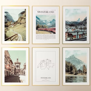 Switzerland Prints Set of 6, Switzerland Poster Photos, Switzerland Map, Switzerland Wall Art, Switzerland Photography, Switzerland