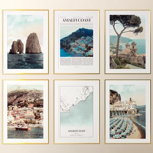 Amalfi Coast City Prints Set of 6, Amalfi Coast Poster Photos, Amalfi Coast Map, Amalfi Coast Photography, Salerno, Italy