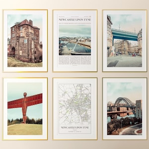 Newcastle Upon Tyne City Prints Set of 6, Newcastle Upon Tyne Photo Poster, Newcastle Upon Tyne Map, Newcastle Upon Tyne Photography