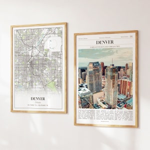 Lot de 2 impressions de la ville de Denver, carte de Denver, affiche photo de Denver, art mural Denver, photographie de Denver, Colorado, États-Unis