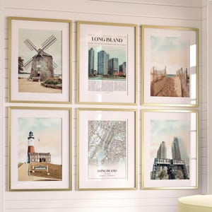 Long Island City Prints 6er Set, Long Island Fotoposter, Long Island Karte, Long Island Photography, New York, USA