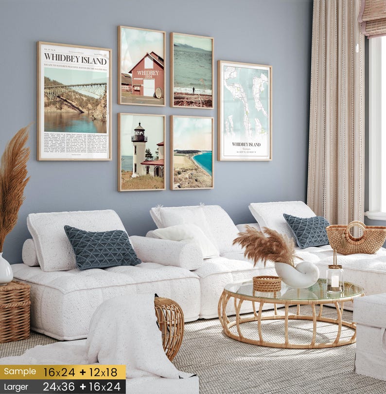 Whidbey Island Prints Set of 6, Whidbey Island Poster Photos, Whidbey Island Map, Whidbey Island Wall Art, Washington Art image 2
