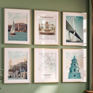 Conjunto de 6 impressões da cidade de Charleston, fotos de pôster de Charleston, mapa de Charleston, fotografia de Charleston, Carolina do Sul, Estados Unidos