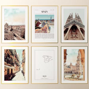 Conjunto de 6 láminas de España, pósteres con fotos de España, mapa de España, arte mural de España, fotografía de España, España