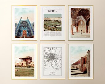 Isfahan Prints Set of 6, Isfahan Poster Photos, Isfahan Map, Isfahan Wall Art, Isfahan Photography, Iran Art