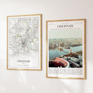 Lot de 2 tirages de la ville de Cincinnati, carte de Cincinnati, affiche photo de Cincinnati, art mural Cincinnati, photographie de Cincinnati, Ohio, États-Unis