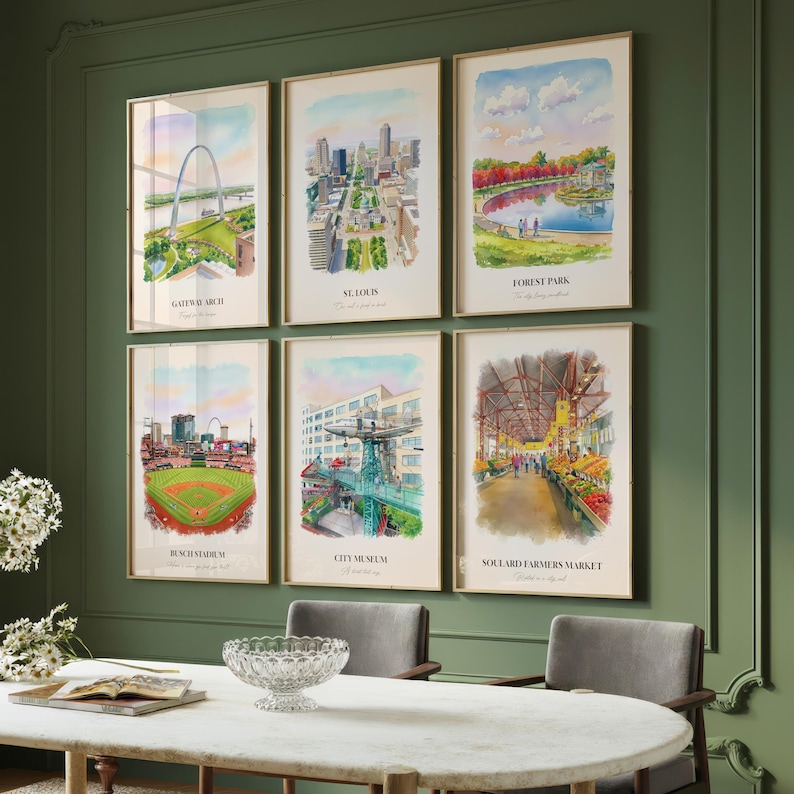 St. Louis MO Watercolor Prints Gallery Wall, Colorful St. Louis Painting Posters, St. Louis Gift, Missouri, United States image 3