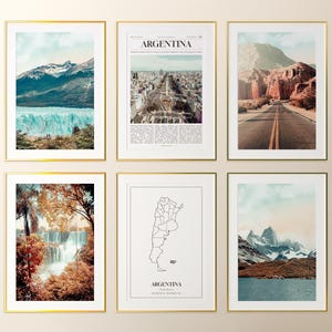 Conjunto de 6 impressões da Argentina, pôsteres fotográficos da Argentina, mapa da Argentina, arte de parede da Argentina, fotografia da Argentina, Argentina