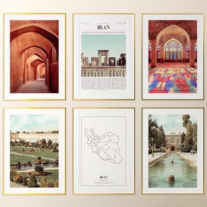 Lot de 6 impressions Iran, affiches photos Iran, carte Iran, art mural Iran, photographies Iran, Iran