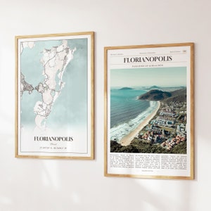 Lot de 2 impressions sur la ville de Florianopolis, carte de Florianopolis, affiche photo de Florianopolis, art mural de Florianopolis, photographies de Florianopolis, Brésil
