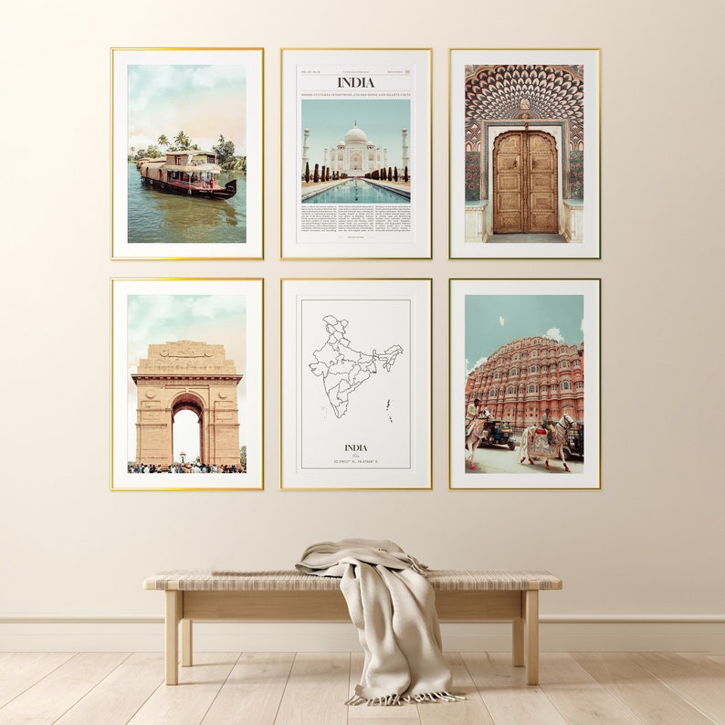 India Prints Set of 6, India Poster Photos, India Map, India Wall Art, India Photography, India image 1