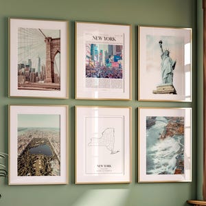 Conjunto de 6 impresiones del estado de Nueva York, pósteres fotográficos de Nueva York, mapa de Nueva York, arte mural de Nueva York, fotografía de Nueva York, Estados Unidos