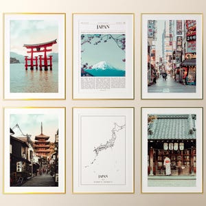 Conjunto de 6 impressões do Japão, pôster fotográfico do Japão, mapa do Japão, galeria de arte de parede do Japão, fotografia do Japão, Japão