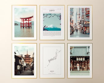 Japan Prints 6er Set, Japan Poster Fotos, Japan Karte, Japan Wandkunst, Japan Fotografie