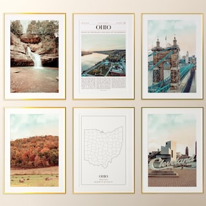 Ohio State Prints Set of 6, Ohio Photo Poster, Ohio Map, Ohio Wall Art Gallery, Ohio Photography, United States