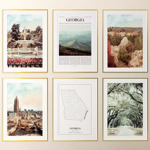 Georgia State Prints Set van 6, Georgia Photo Poster, Georgia Map, Georgia Wall Art Gallery, Georgia Photography, Verenigde Staten