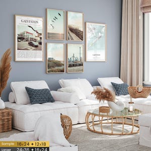 Set di 6 stampe di Galveston, poster fotografici di Galveston, mappa di Galveston, decorazioni murali di Galveston, fotografie di Galveston, arte del Texas immagine 2