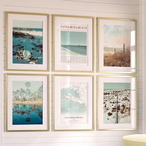 Conjunto de 6 impresiones de la ciudad de Santa Rosa Beach, pósteres fotográficos de Santa Rosa Beach, mapa de Santa Rosa Beach, fotografía de Santa Rosa Beach, Florida