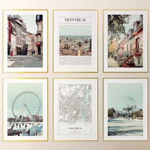 Conjunto de 6 impressões da cidade de Montreal, fotos de pôsteres de Montreal, mapa de Montreal, arte de parede de Montreal, fotografia de Montreal, Quebec, Canadá