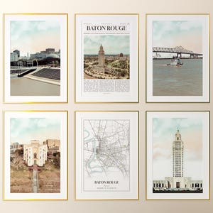 Baton Rouge City Prints Set of 6, Baton Rouge Poster Photos, Baton Rouge Map, Baton Rouge Photography, Louisiana, United States