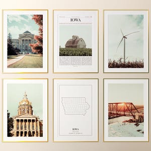 Iowa State Prints Set of 6, Iowa Poster Photos, Iowa Map, Iowa Wall Art, Iowa Photography, United States