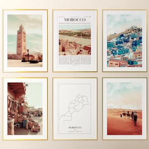 Marokko prints set van 6, Marokko posterfoto's, kaart Marokko, Marokko muurkunst, Marokko fotografie, Marokko