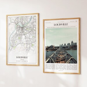 Lot de 2 impressions sur la ville de Louisville, carte de Louisville, affiche photo de Louisville, photographie de Louisville, Kentucky, États-Unis