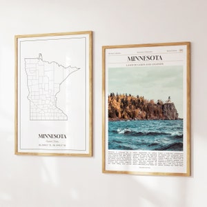 Lot de 2 estampes État du Minnesota, carte du Minnesota, affiche photo du Minnesota, art mural Minnesota, photographie du Minnesota, États-Unis