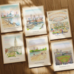 Cleveland Aquarell Drucke Galeriewand, Bunte Cleveland Malerei Poster, Cleveland Wandkunst, Cleveland Geschenk, Ohio, USA