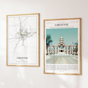 Lot de 2 impressions sur la ville de Cheyenne, carte de Cheyenne, affiche photo de Cheyenne, art mural Cheyenne, photographie de Cheyenne, Wyoming, États-Unis