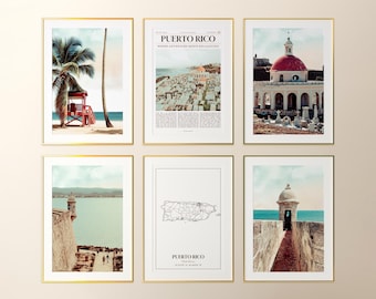 Puerto Rico Prints Set of 6, Puerto Rico Poster Photos, Puerto Rico Map, Puerto Rico Wall Art, Puerto Rico Photography, Puerto Rico
