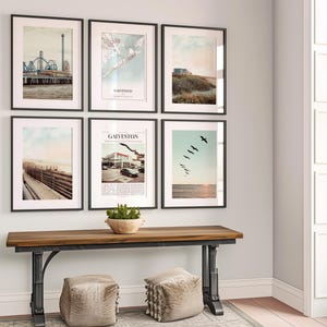 Set di 6 stampe di Galveston, poster fotografici di Galveston, mappa di Galveston, decorazioni murali di Galveston, fotografie di Galveston, arte del Texas immagine 3